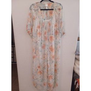 H&M Maxi Dress Womens Sz M Cream Floral Chiffon Sheer w Slip 3/4 Sleeve Romantic